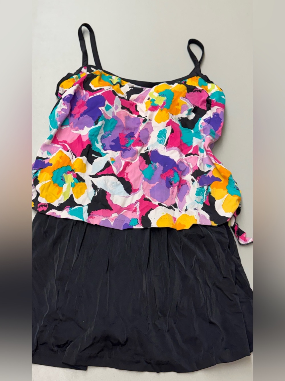 Maxine of Hollywood Black One-Piece Swimsuit with Bright Floral Print